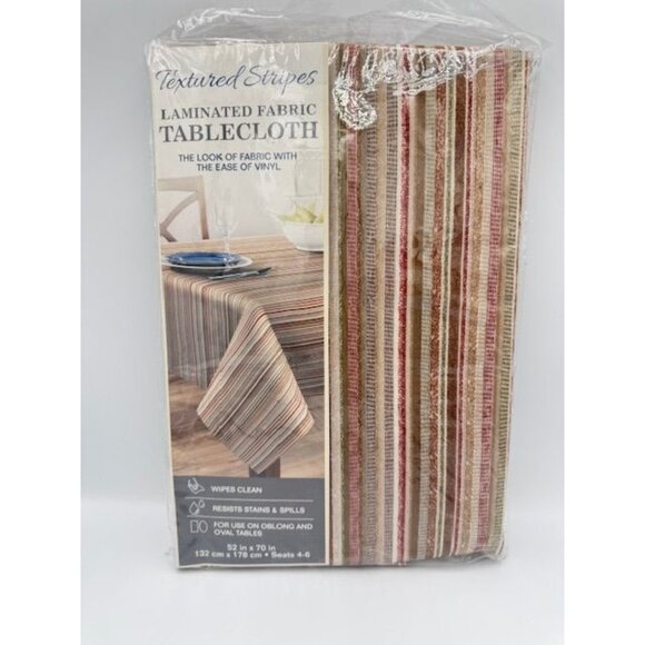 NWT Textured Stripes Laminated Fabric Tablecloth 52" X 70" - Picture 2 of 4